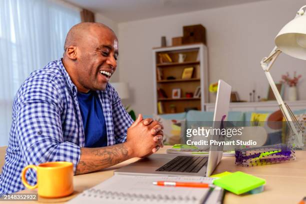 headshot portrait of smiling man looking at camera, video call - camera operator stock pictures, royalty-free photos & images