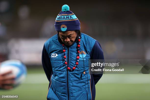 Moana Pasifika coach Tana Umaga during the round eight Super Rugby Pacific match between Moana Pasifika and Queensland Reds at Semenoff Stadium, on...