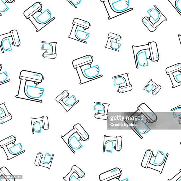 stand mixer. seamless pattern. line icons on white background - stirring stock illustrations