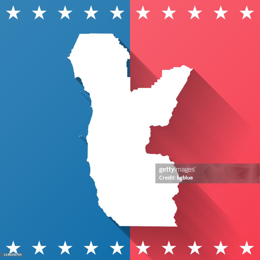 Curry County, Oregon. Map on blue and red background