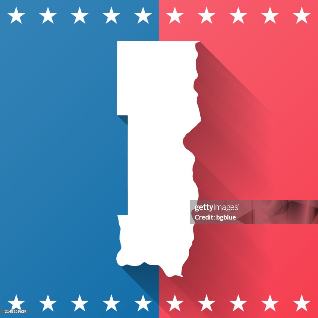 Washington County, Minnesota. Map on blue and red background