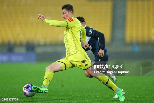 Bozhidar Kraev of the Phoenix on attack during the A-League Men round 24 match between Wellington Phoenix and Melbourne Victory at Sky Stadium, on...
