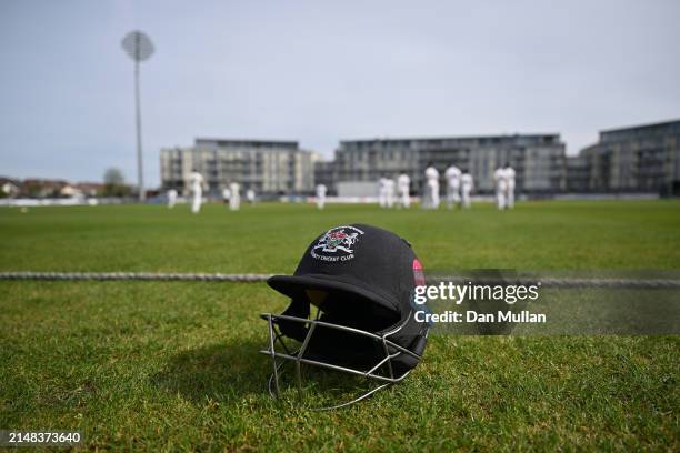 Gloucestershire helmet is seen on the boundary during day one of the Vitality County Championship match between Gloucestershire and Yorkshire at Seat...