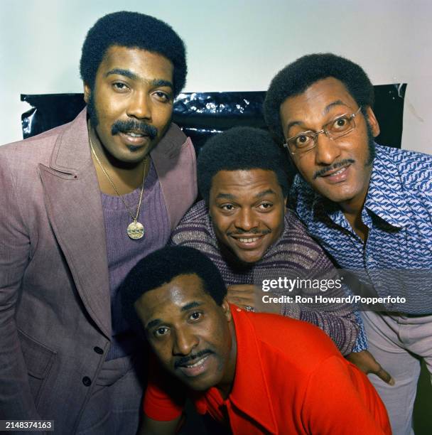 American Vocal Group Four Tops posed backstage in London circa 1971. Members of the group are, from left, Lawrence Payton , Levi Stubbs , Renaldo...