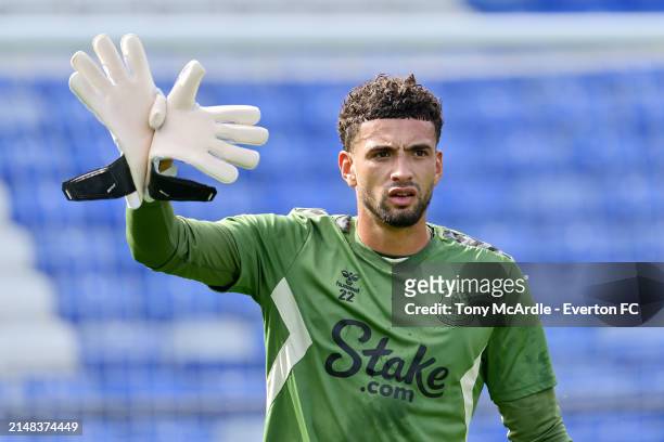 Ben Godfrey during the Everton training session at Goodison Park on April 2024 in Liverpool, England.