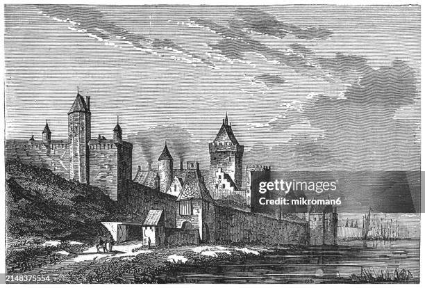old engraved illustration of nijmegen, the largest city in the dutch province of gelderland and the tenth largest of the netherlands as a whole - ireland border stock pictures, royalty-free photos & images