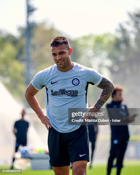 Lautaro Martinez of FC Internazionale in action during the FC Internazionale training session at the club's training ground Suning Training Center on...