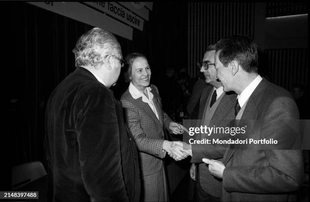 General Secretary of the Italian Communist Party, Enrico Berlinguer with italian politician Gherardo Chiaromonte, Nilde Iotti and Armando Cossutta....