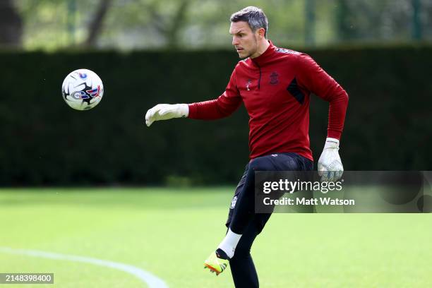 Alex McCarthy during a Southampton FC training session at the Staplewood Campus on April 12, 2024 in Southampton, England.