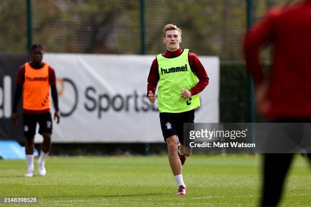 Flynn Downes during a Southampton FC training session at the Staplewood Campus on April 12, 2024 in Southampton, England.