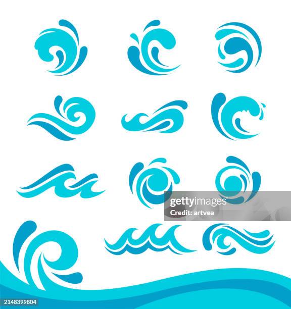 blue waves set. liquid shape elements - waves stock illustrations