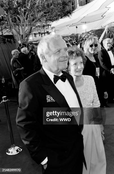 Actor Anthony Hopkins and Jennifer Lynton attend the 68th Annual Academy Awards at the Dorothy Chandler Pavilion in Los Angeles, California on March...