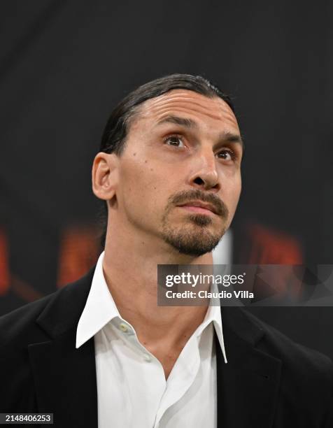 Milan Senior Advisor to Ownership Zlatan Ibrahimovic looks on during the UEFA Europa League 2023/24 Quarter-Final first leg match between AC Milan...
