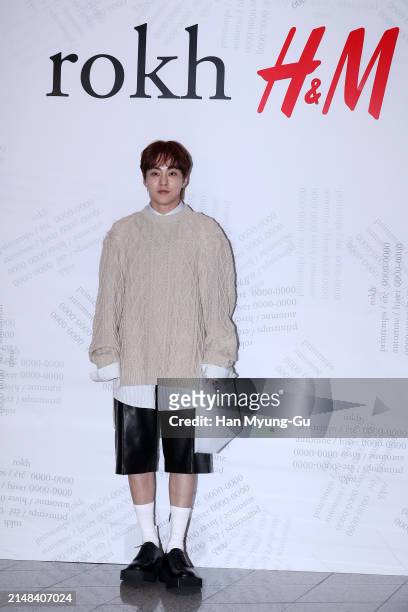 Xiumin of boy band EXO is seen at the H&M x rokh collaboration 'rokh H&M' collection launch photocall at DDP on April 12, 2024 in Seoul, South Korea.