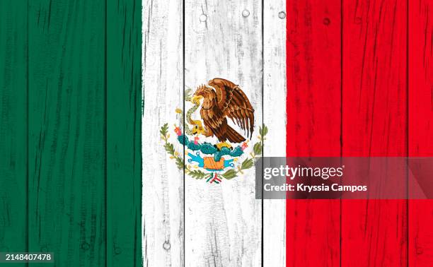 flag of mexico painted on a wooden plaque - león mexico stock pictures, royalty-free photos & images