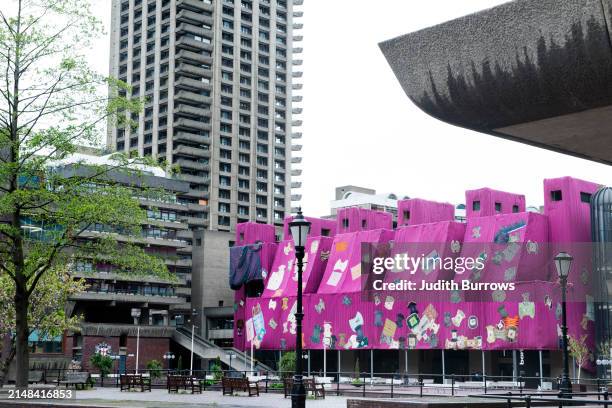 'Purple Hibiscus', an installation by Ghanaian artist Ibrahim Mahama, on display at the Barbican, London, 9th April 2024. The installation is a part...