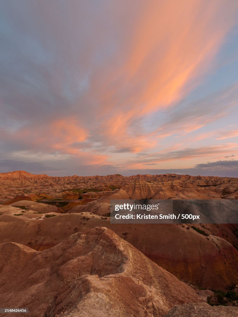Scenic view of desert against sky during sunset,South Dakota,United States,USA