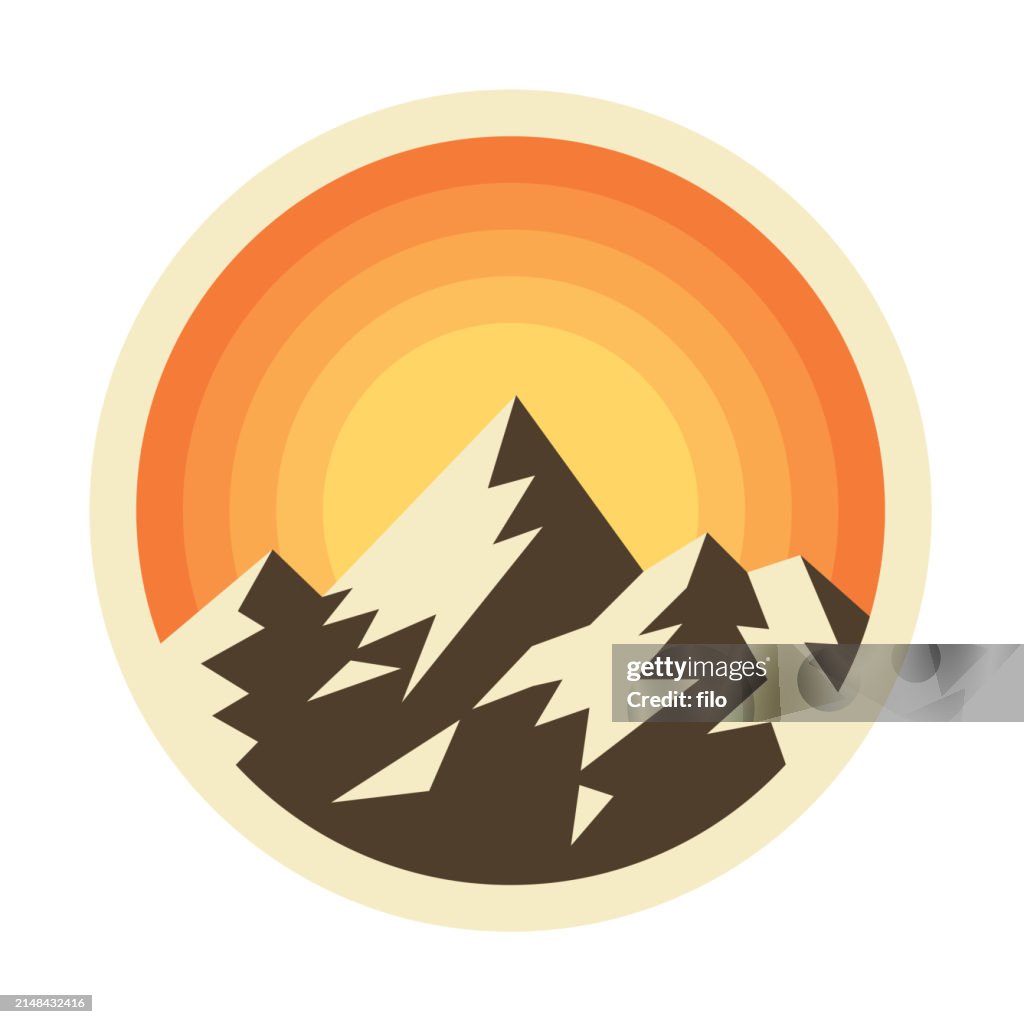 Mountain Badge Round Sunset Sunrise Circle Symbol
