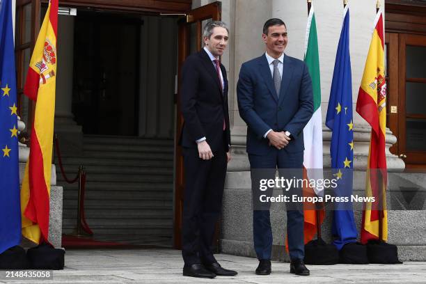 The President of the Government, Pedro Sanchez , and the Prime Minister of the Republic of Ireland, Simon Harris , pose after their meeting in Dublin...