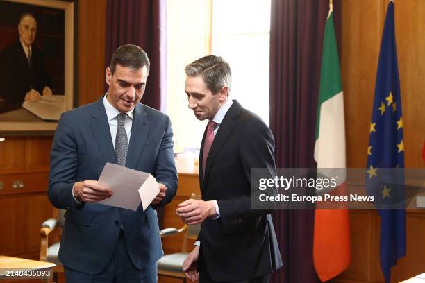 The President of the Government, Pedro Sanchez , and the Prime Minister of the Republic of Ireland, Simon Harris , during their meeting in Dublin, on...