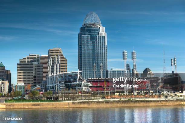 cincinnati ohio downtown city skyline scenic over the ohio river - cincinnati stock pictures, royalty-free photos & images
