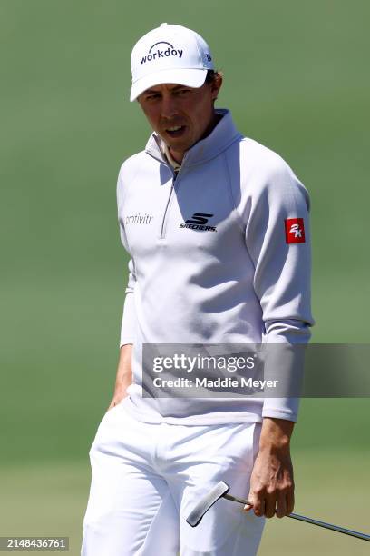 Matt Fitzpatrick of England looks on from the second green during the second round of the 2024 Masters Tournament at Augusta National Golf Club on...