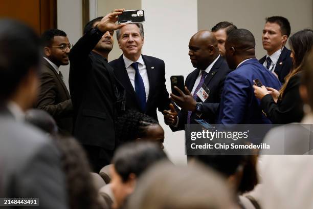 Secretary of State Antony Blinken poses for photographs with participants during the annual Minority Serving Institutions Conference and Career Fair...