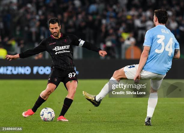 Antonio Candreva of US Salernitana in action during the Serie A TIM match between SS Lazio and US Salernitana at Stadio Olimpico on April 12, 2024 in...
