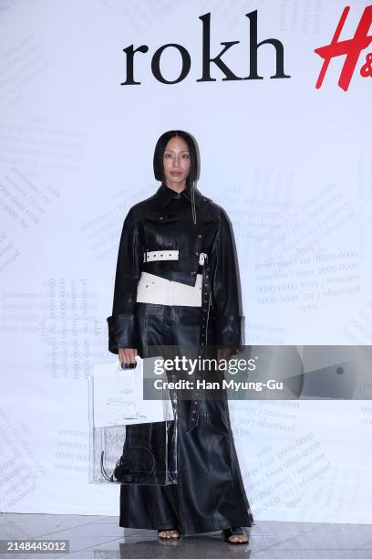 South Korean model Ana Kim is seen at the H&M x rokh collaboration 'rokh H&M' collection launch photocall at DDP on April 12, 2024 in Seoul, South...