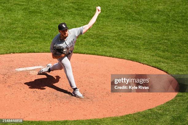 Garrett Crochet of the Chicago White Sox pitches against the Kansas City Royals during the fifth inning at Kauffman Stadium on April 7, 2024 in...