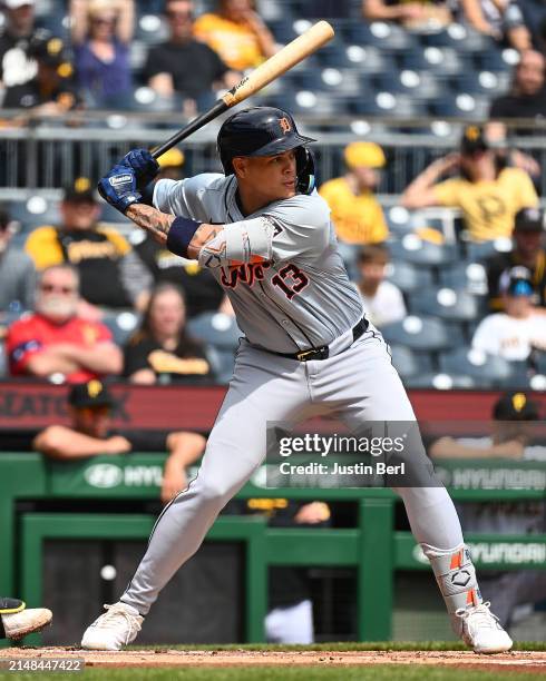 Gio Urshela of the Detroit Tigers in action during the game against the Pittsburgh Pirates at PNC Park on April 9, 2024 in Pittsburgh, Pennsylvania.