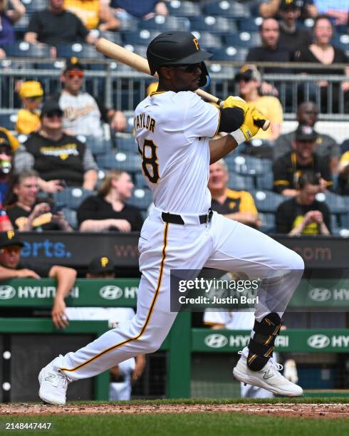 Michael A. Taylor of the Pittsburgh Pirates in action during the game against the Detroit Tigers at PNC Park on April 9, 2024 in Pittsburgh,...