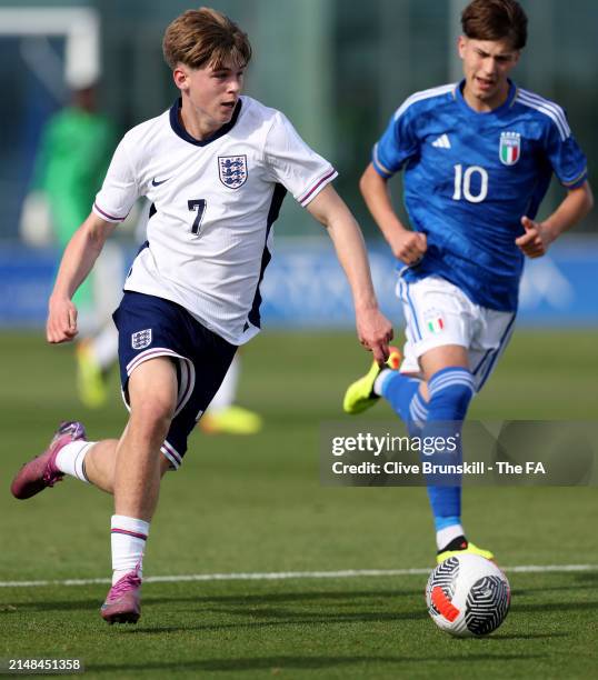 Harry Howell of England runs with the ball during the match between England and Italy at the UEFA MU16 Development Tournament at Pinatar Arena on...