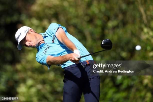 Will Zalatoris of the United States hits his shot from the 11th tee during the second round of the 2024 Masters Tournament at Augusta National Golf...