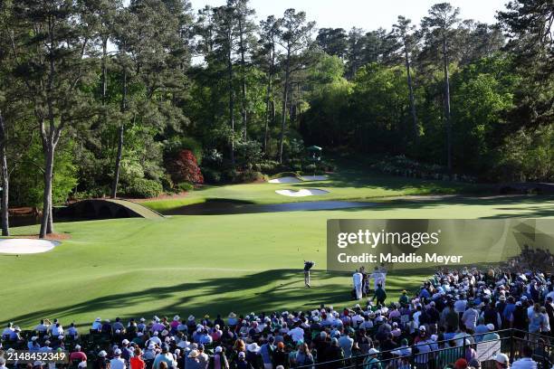 Cameron Smith of Australia plays his shot from the 12th tee during the second round of the 2024 Masters Tournament at Augusta National Golf Club on...