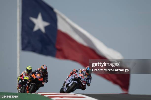 Marc Marquez of Spain and Gresini Racing MotoGP leads the field during the MotoGP Of The Americas - Free Practice at Circuit of The Americas on April...
