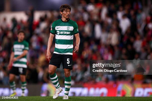 Hidemasa Morita of Sporting CP looks on during the Liga Portugal Bwin match between Gil Vicente and Sporting CP at Estadio Cidade de Barcelos on...