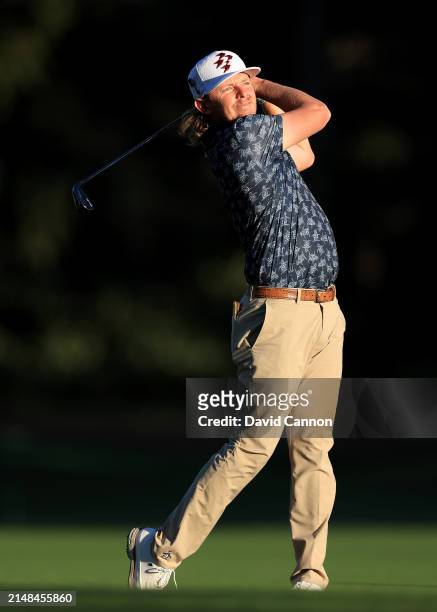 Cameron Smith of Australia plays his second shot on the 15th hole during the second round of the 2024 Masters Tournament at Augusta National Golf...