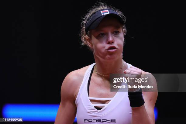 Laura Siegmund of Germany celebrates a point against Beatriz Haddad of Brazil during the Billie Jean King Cup Qualifier match between Brazil and...