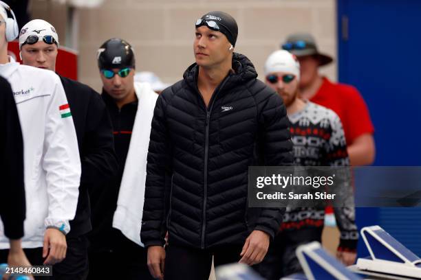 Caeleb Dressel competes in the Men's 100m Butterfly final on Day 3 of the TYR Pro Swim Series San Antonio at Northside Swim Center on April 12, 2024...