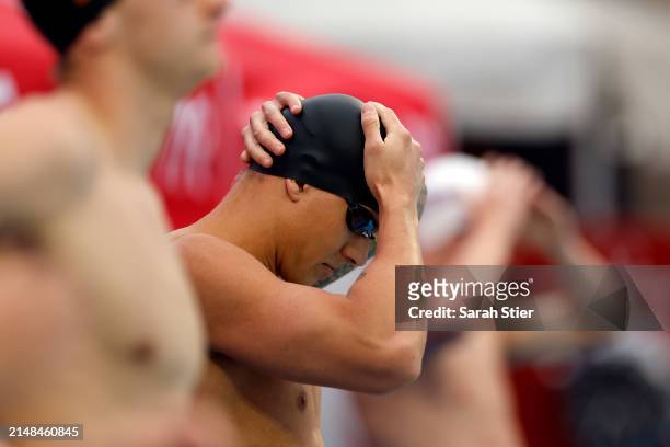 Caeleb Dressel competes in the Men's 100m Butterfly final on Day 3 of the TYR Pro Swim Series San Antonio at Northside Swim Center on April 12, 2024...