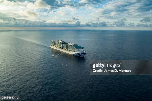 An aerial drone image of the Sun Princess on 17 March, 2024 off the coast of Southern Italy. Introducing the newest Princess cruise ship, the...