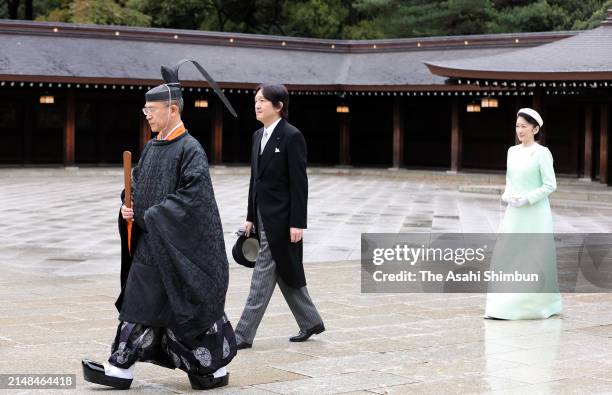 Crown Prince Fumihito, Crown Prince Akishino and Crown Princess Kiko of Akishino visit Meiji Shrine to mark the 110th anniversary of the death of...