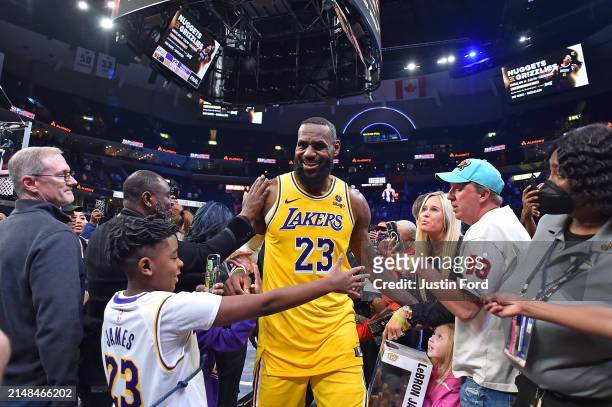LeBron James of the Los Angeles Lakers after the game against the Memphis Grizzlies at FedExForum on April 12, 2024 in Memphis, Tennessee. NOTE TO...
