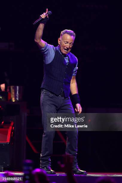 Bruce Springsteen and the E Street Band perform at Mohegan Sun Arena on April 12, 2024 in Uncasville, Connecticut.