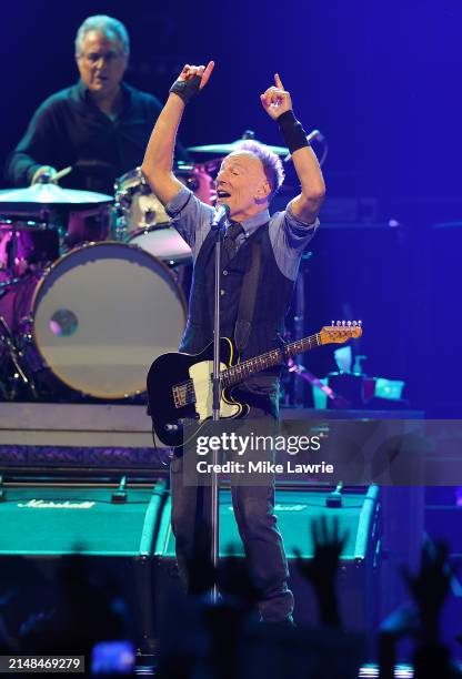 Bruce Springsteen and the E Street Band perform at Mohegan Sun Arena on April 12, 2024 in Uncasville, Connecticut.