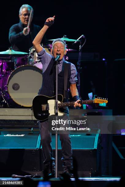 Bruce Springsteen and the E Street Band perform at Mohegan Sun Arena on April 12, 2024 in Uncasville, Connecticut.