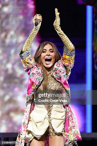 Singer Gloria Trevi performs on stage during the Mi Soundtrack World ...