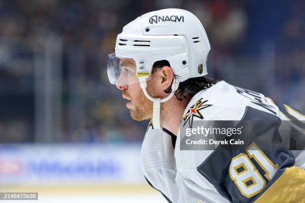 Jonathan Marchessault of the Vegas Golden Knights waits for a face-off during the second period of their NHL game against the Vancouver Canucks at...