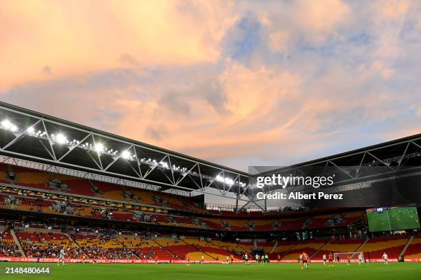 General view is seen during the A-League Men round 24 match between Brisbane Roar and Newcastle Jets at Suncorp Stadium, on April 13 in Brisbane,...